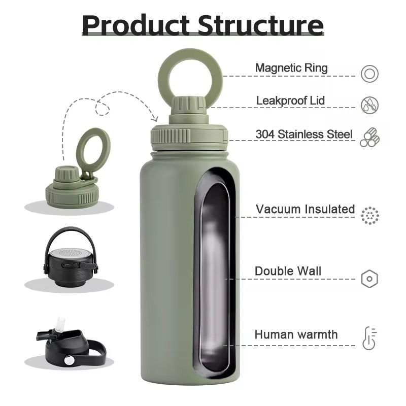 Magnetic Phone holder Stainless Steel Water Bottle