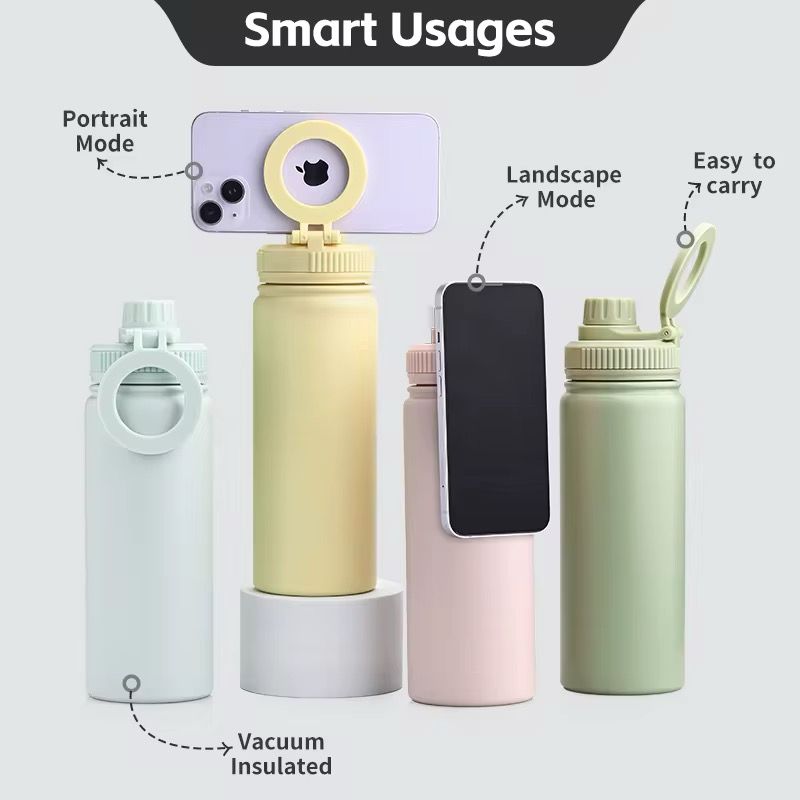 Magnetic Phone holder Stainless Steel Water Bottle